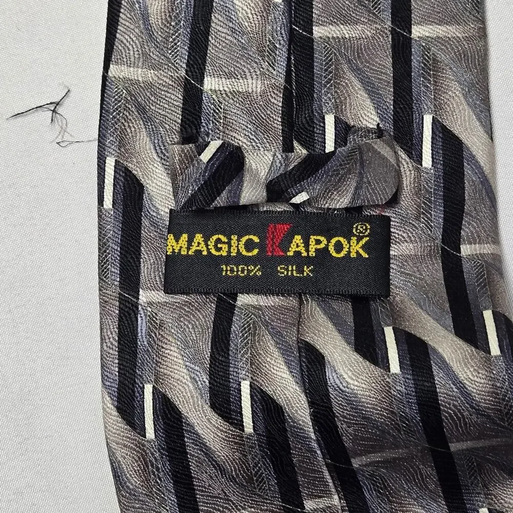 Magic KApok Men's Tie Gray Black Geometric Design 100% Silk